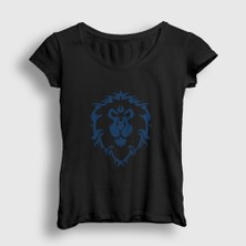 Presmono Kadın Siyah Alliance Logo World Of Warcraft Oyun T-Shirt