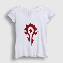 Presmono Kadın Beyaz Horde Logo World Of Warcraft Oyun T-Shirt
