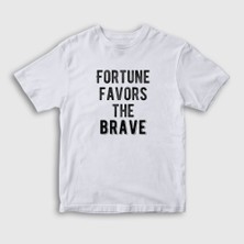 Presmono  Çocuk Beyaz Fortune Favors The Brave T-Shirt