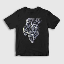 Presmono  Çocuk Siyah Smoke Skulls Duman Kurukafalar T-Shirt