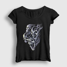 Presmono Kadın Siyah Smoke Skulls Duman Kurukafalar T-Shirt