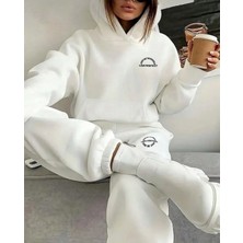 Kadın 3 Iplik Beyaz I Am Perfect Baskılı Oversize Alt Üst Eşofman Takımı
