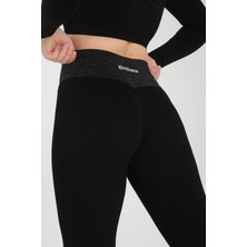 Gymhams Asit Yıkama Desenli Kalçası Büzgülü Push Up Kalça Şekillendirici Tayt Fitness Yoga Yüksek Bel Tayt