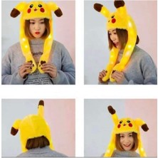 Güler Hediyelik Pikaçu Kulakları Hareket Eden Işıklı Pokemon Peluş Pikachu Şapka