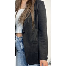 Süet Blazer Ceket Siyah