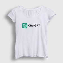 Presmono Kadın Beyaz Logo Ai Chatgpt Yapay Zeka T-Shirt