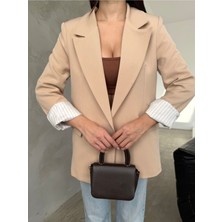 Kadın Lila Astarlı Blazer Ceket Kol Içi Çizgili Katlama Detaylı