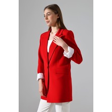 Kırmızı Blazer Ceket Tek Düğmelı Astarlı