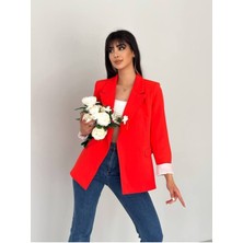 Kruvaze Yaka Düğmesiz Cepli Astarlı Katlanılabilir Kol Blazer Ceket