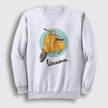 Presmono Unisex Beyaz Vintage Vespa Motorsiklet Scooter Sweatshirt