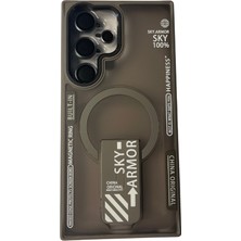 TeknoCase Takeandwait Sky Armor Kapak Galaxy S23 Ultra Kılıf Magsafe Şarj Özellikli Standlı + Lens Koruma-Gri