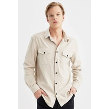 DeFacto %100 Pamuk Regular Fit Polo Yaka Basic Düz Uzun Kollu Gömlek B2654AX24SP