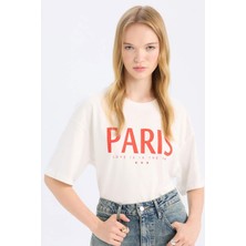 DeFacto Oversize Geniş Kalıp Bisiklet Yaka Baskılı Kısa Kollu Tişört D5276AX24AU