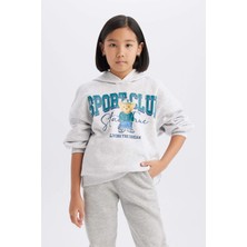 DeFacto Oversize Geniş Kalıp Kapüşonlu Baskılı Sweatshirt Kız Çocuk D4382A824WN