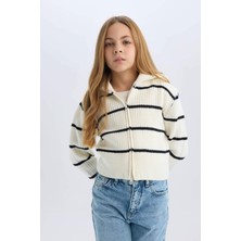 DeFacto Kız Çocuk Çizgili Fermuarlı Triko Hırka D1387A824WN