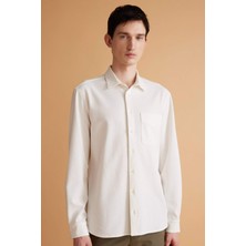 DeFacto Regular Fit Polo Yaka Krinkıl Basic Düz Uzun Kollu Beyaz Gömlek B6484AX24SP