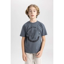 DeFacto Erkek Çocuk Bisiklet Yaka Baskılı Kısa Kollu Tişört