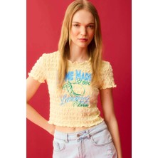 DeFacto Coool Fitted Bisiklet Yaka Baskılı Kısa Kollu Tişört D2616AX24SM