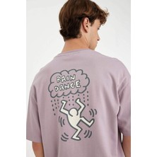 DeFacto %100 Pamuk Keith Haring Boxy Fit Bisiklet Yaka Sırt Baskılı Kısa Kollu Tişört C6521AX24AU