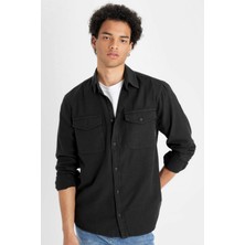 DeFacto %100 Pamuk Regular Fit Polo Yaka Basic Düz Uzun Kollu Gömlek B2654AX24AU