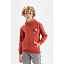 DeFacto Erkek Çocuk Cepli Yazı Baskılı Kapüşonlu Kalın Okul Sweatshirt C7567A824WN