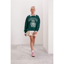 DeFacto Kız Çocuk Oversize Geniş Kalıp Bisiklet Yaka Baskılı Okul Sweatshirt C7462A824AU