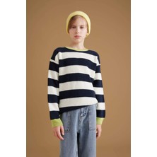 DeFacto Bisiklet Yaka Çizgili Triko Kazak Erkek Çocuk C3117A824WN