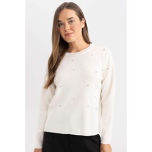 DeFacto Regular Fit Bisiklet Yaka Taşlı Triko Kazak R0726AZ24WN