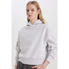 DeFacto Boxy Fit Kapüşonlu Kalın Basic Düz Sweatshirt B8570AX24SP