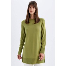 DeFacto Regular Fit Bisiklet Yaka Yırtmaçlı Basic Düz Triko Kazak Tunik H3431AZ24AU