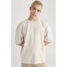 DeFacto Loose Fit Bisiklet Yaka Kısa Kollu Ağır Kumaş Basic Düz Tişört B4844AX24SP