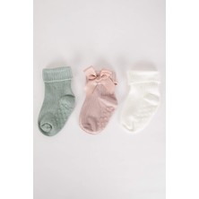 DeFacto Kız Bebek Kaydırmaz Taban 3'lü Pamuklu Uzun Çorap A7572A5NS