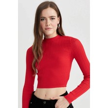 DeFacto Crop Yarım Balıkçı Yaka Kırmızı Triko Kazak B2491AX23WN
