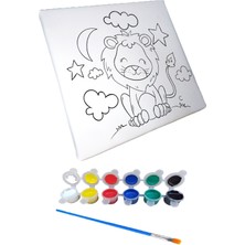 Hayal Sepeti Sevimli Aslan Resimli Tuval 20 x 20  6lı Boya, Fırça Boyama Seti