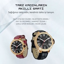 Ayers Rw 20 Mini Taşlı Çerçeve Deri Kordon 41 mm Watch 9 Mini Akıllı Saat Hediye Paketi