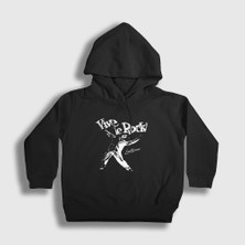Presmono Unisex Çocuk Siyah Vive Le Rock Little Richard Kapüşonlu Sweatshirt