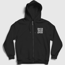Presmono Unisex Siyah Qr Code Meme Rick Astley Fermuarlı Kapüşonlu Sweatshirt