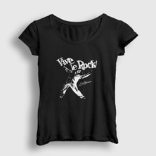 Presmono Kadın Siyah Vive Le Rock Little Richard T-Shirt
