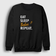 Presmono Unisex Siyah Eat Sleep Salsa Repeat Hediye Dance Dansçı Sweatshirt