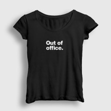 Presmono Kadın Siyah Out Of Office Ofis Beyaz Yaka T-Shirt