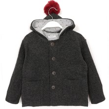 Kapüşonu Ponponlu Kız Çocuk Ceket Antrasit 001-0001956