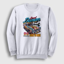 Presmono Unisex Beyaz Speed Demon Araba Yarışı Otomobil Sweatshirt