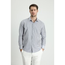 Uzun Kol Slim Fit Dar Kesim Çizgili Pamuklu Gömlek