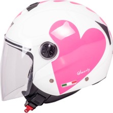 Sway Sw 715 Heart Yarım Kask Güçlendirilmiş Çene Kayışı ile Beyaz-Pembe Çizilmeye Dayanıklı