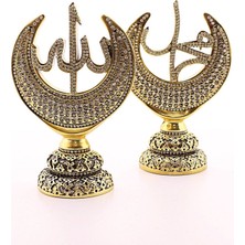 Home Dekor Hediye Orta Boy Biblo 20 cm Hilal 2'li Gold Allah Muhammed Polyester Üzerine Metal Kaplama Biblo