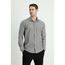 Uzun Kol Slim Fit Dar Kesim Klasik Çizgili Pamuklu Kolay Ütülenebilir Gömlek