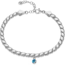 BymissMücevherat 925 Ayar Gümüs Gold Renk Nazar Boncuklu Pullu Zincir Bileklik