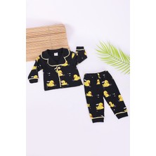 Vavbaby %100 Pamuk Kruvaze Yaka Önden Düğmeli Sarı Ördekli Siyah Mevsimlik Bebek Pijama Takım (Yaş)