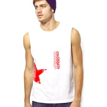 Rock&Roll Crossfit Yıldız Beyaz Kesik Kol / Kolsuz Erkek T-Shirt