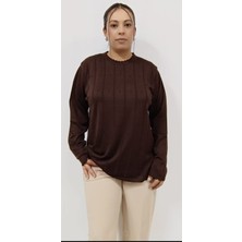 Akşen Giyim Büyük Beden Uzun Kollu Ince Merserize Kumaş Soğuk Ip 70 cm Boyda Yaka Dantelli  Anne Bluz